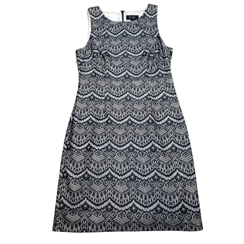 Jessica Simpson Navy White Scalloped Lace Shift Dress Sleeveless JS5D7505 Size 8